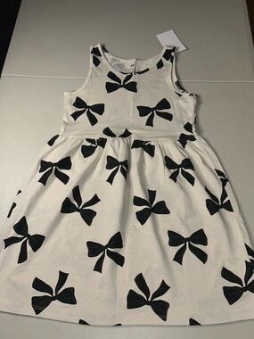 H&M White Dress with Black Bow Print - Sleeveless Kids Casual